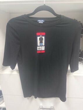 Splendid Black Ribbed Short Sleeve Crew Tee